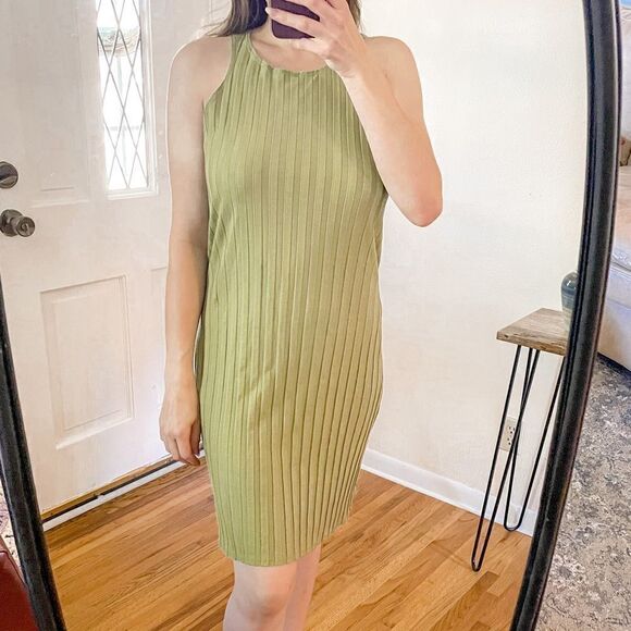 Reformation Mel Ribbed Mini Dress Avocado XL - Picture 2 of 9